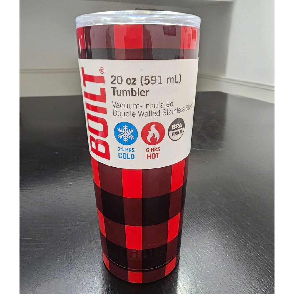 BUILT 20 oz Vacuum Insulated Double Wall Stainless Tumbler w/ Lid Plaid